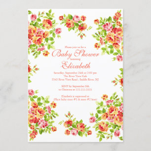 Hübsche rosa Pfirsich-Rose BlumenBabyShower Einladung