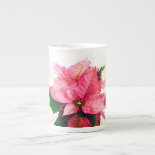 Hübsche rosa Poinsettia-Knochen-China-Tasse Prozellantasse
