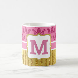 Hübsche Rosa Princess Crowns & Gold Glitzer Streif Kaffeetasse