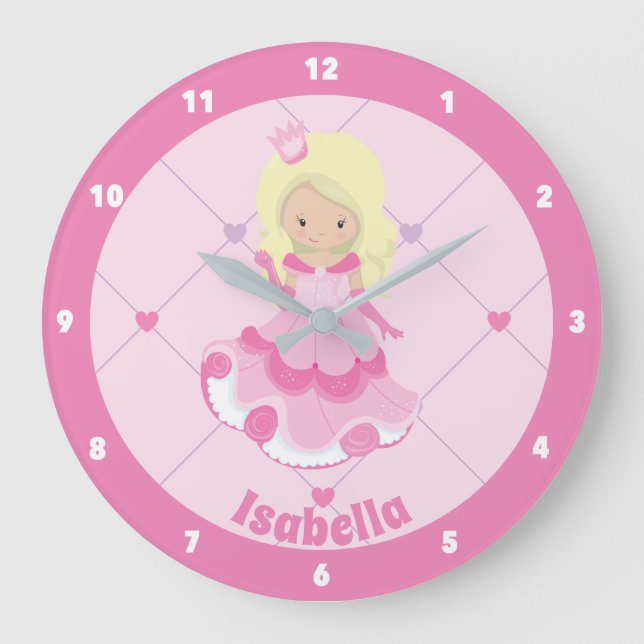 Hübsche Rosa Prinzessin Custom Girls Schlafzimmer Große Wanduhr (Vorderseite)