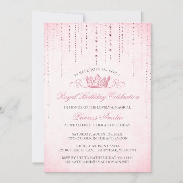 Hübsche Rosa Prinzessin Geburtstagsparty Einladung (Vorderseite)