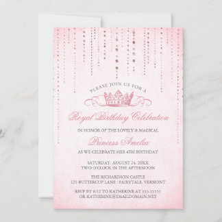 Hübsche Rosa Prinzessin Geburtstagsparty Einladung