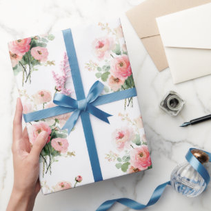 Hübsche rosa Ranunculus-Blumen Brautparty Geschenkpapier