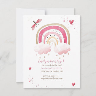 Hübsche Rosa Regenbogen-Geburtstagsparty Einladung