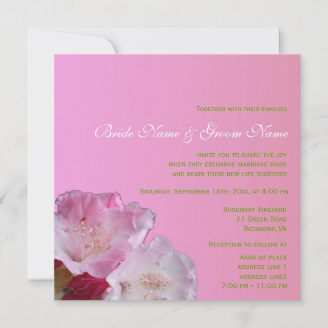 Hübsche Rosa Rhododendron Blume Hochzeit Einladung (Vorderseite)