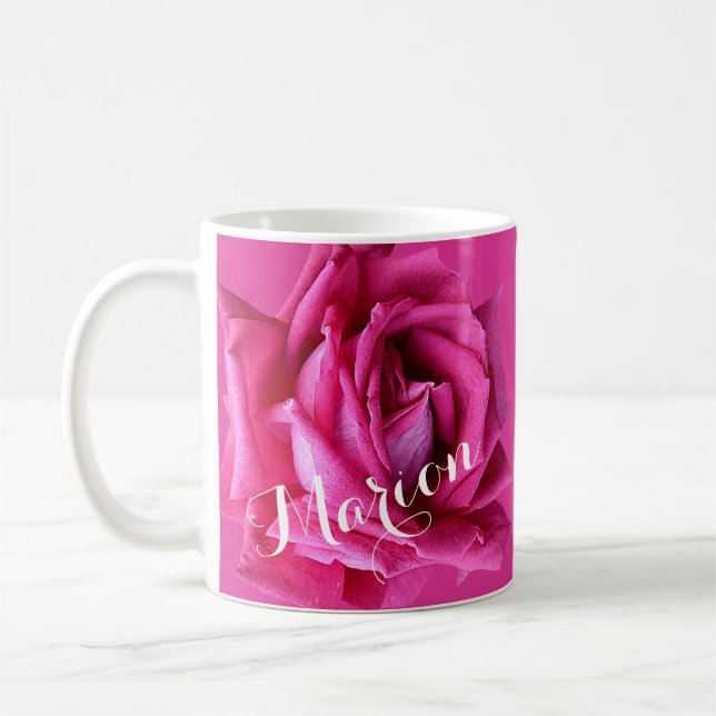 Hübsche Rosa Rosa,  Marion-Name Kaffeetasse (Links)