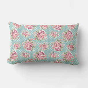 Hübsche rosa Rose und blaue gepunktete Vintage Lendenkissen