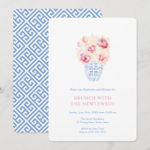 Hübsche rosa Rosen Blau und Weiß Frühstück für Jun Einladung