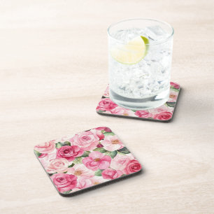 Hübsche rosa Rosen Blumen  Getränkeuntersetzer