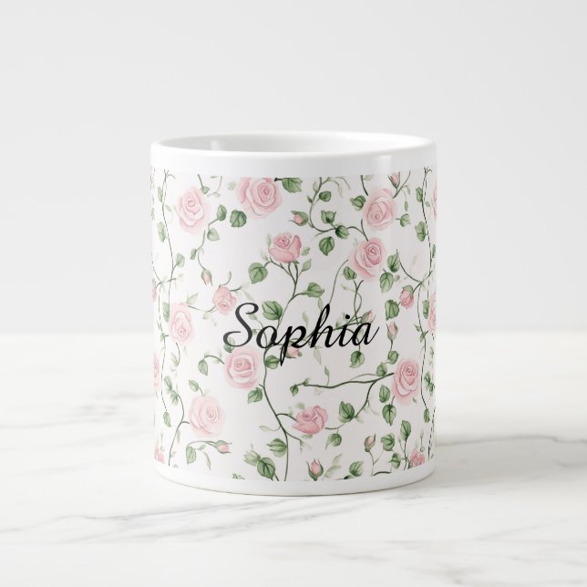 Hübsche rosa Rosen Blumen   Jumbo-Tasse (Vorderseite)