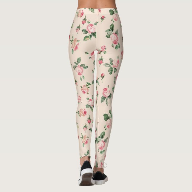 Hübsche rosa Rosen Blumen Leggings (Rückseite)