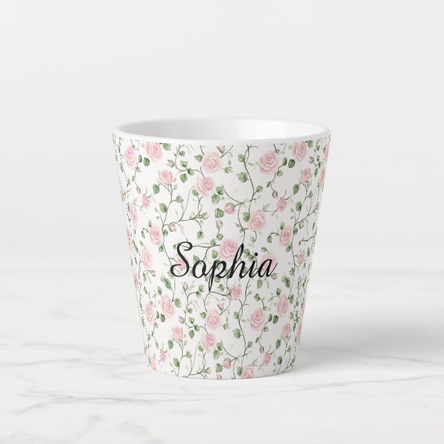Hübsche rosa Rosen Blumen   Milchtasse (Vorderseite)