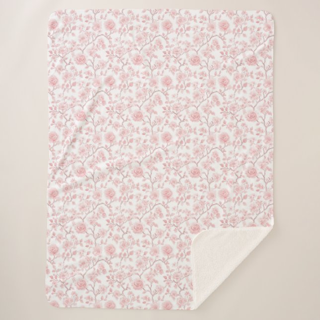 Hübsche rosa Rosen Blumen Sherpadecke (Vorderseite)