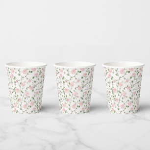 Hübsche rosa Rosen Floral Brautparty Pappbecher
