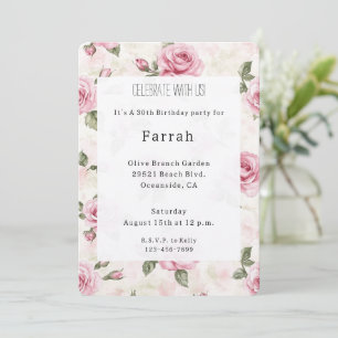 Hübsche rosa Rosen Floral Geburtstag   Einladung