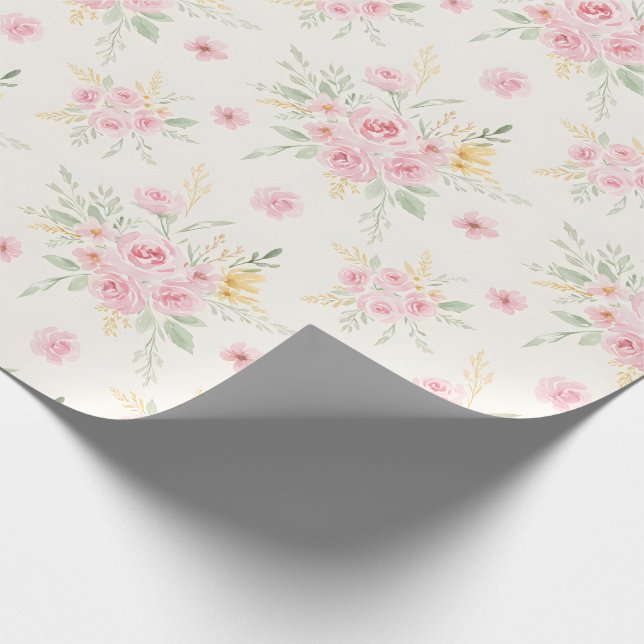 Hübsche rosa Rosen im Aquarell-Illustrationsstil Geschenkpapier (Ecke)
