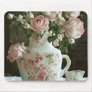 Hübsche rosa Rosen in einer antiken Vintage-China- Mousepad