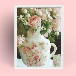 Hübsche rosa Rosen in einer antiken, vintage China Poster