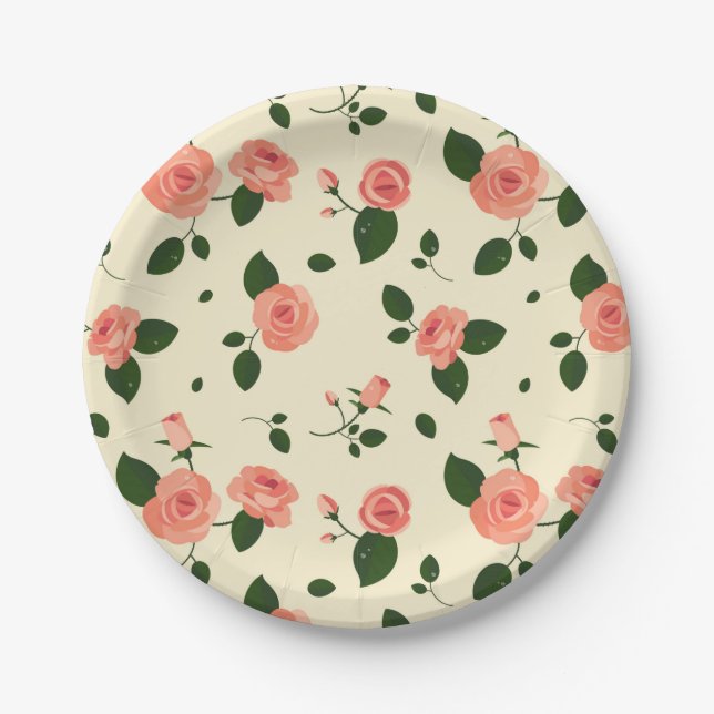 Hübsche rosa Rosen Pastellrosa Muster Pappteller (Vorderseite)