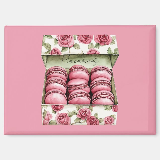 Hübsche rosa Rosen Schachtel Macarons Magnet (Vorderseite)