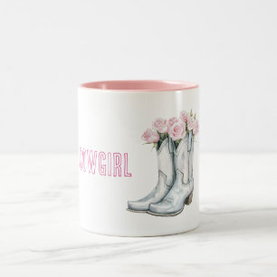 Hübsche rosa Rosen silberne Cowgirl-Stiefel Zweifarbige Tasse
