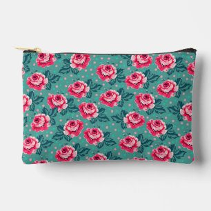 Hübsche rosa Rosen und Punkte auf Türkis Zubehörtasche