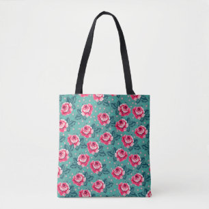Hübsche rosa Rosen und Punkte-Muster auf Türkis