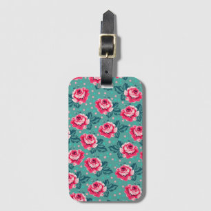 Hübsche rosa Rosen und Punkte-Muster auf Türkis Gepäckanhänger