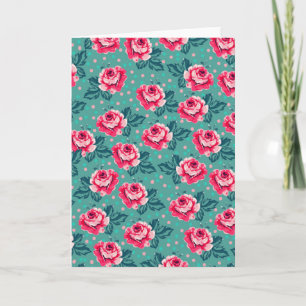 Hübsche rosa Rosen und Punkte-Muster auf Türkis Karte