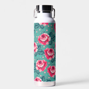 Hübsche rosa Rosen und Punkte-Muster auf Türkis Trinkflasche