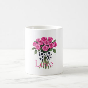 Hübsche rosa Rosen Western-Kuh-Druck-Bogen Kaffeetasse
