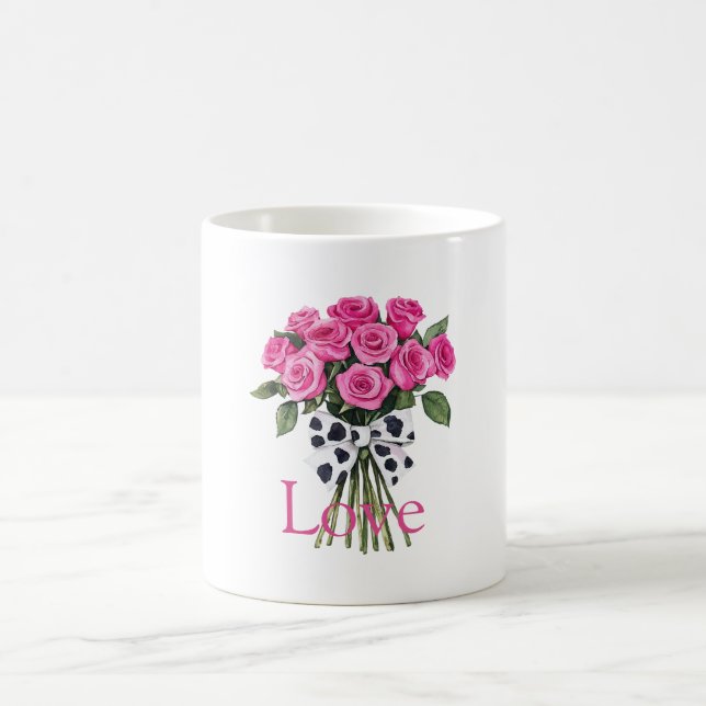 Hübsche rosa Rosen Western-Kuh-Druck-Bogen Kaffeetasse (Mittel)