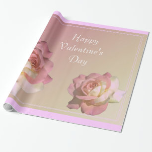 hübsche rosa Rosenblumen frohen Valentinstag Geschenkpapier