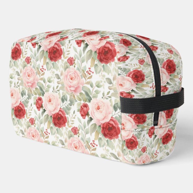 Hübsche rosa rote Blumen Waschbeutel (Linke Seite)