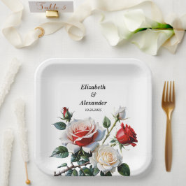 Hübsche Rosa-rote Rosen Blumenhochzeit Pappteller