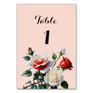 Hübsche Rosa-rote Rosen Blumenhochzeit Tischnummer