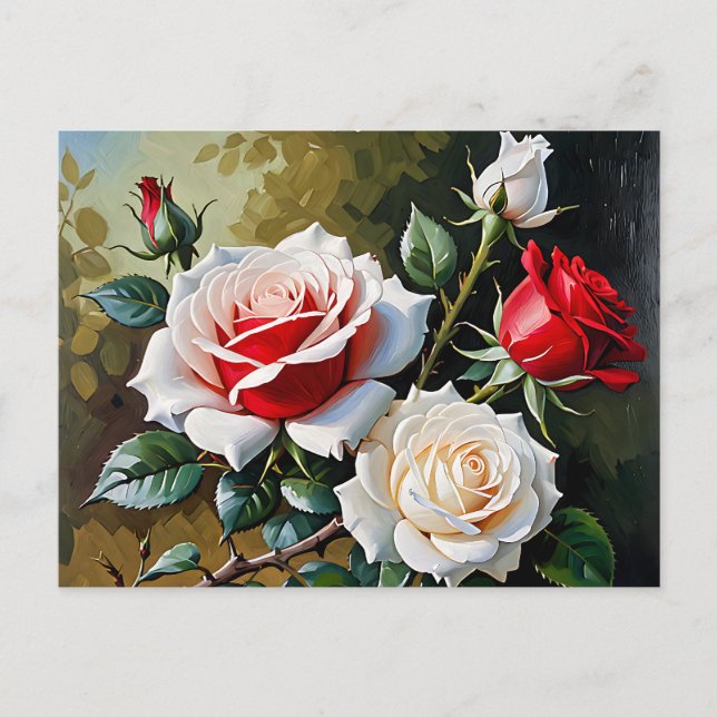 Hübsche Rosa-rote Rosen Ölmalerei Postkarte (Vorderseite)