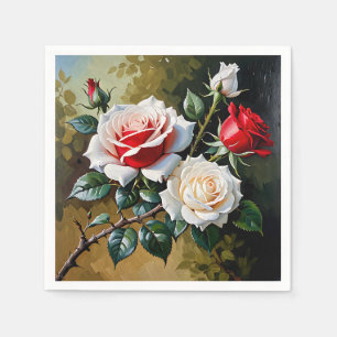 Hübsche Rosa-rote Rosen Ölmalerei Serviette