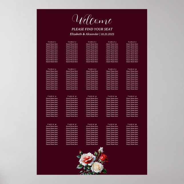 Hübsche, rosa rote Rosen Sitzkarte Poster (Vorne)