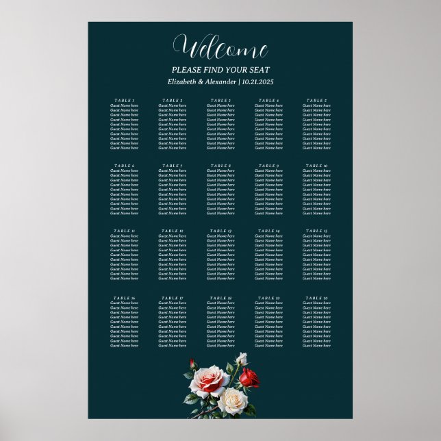 Hübsche, rosa rote Rosen Sitzkarte Poster (Vorne)
