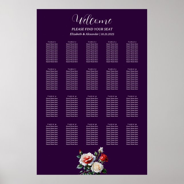 Hübsche, rosa rote Rosen Sitzkarte Poster (Vorne)