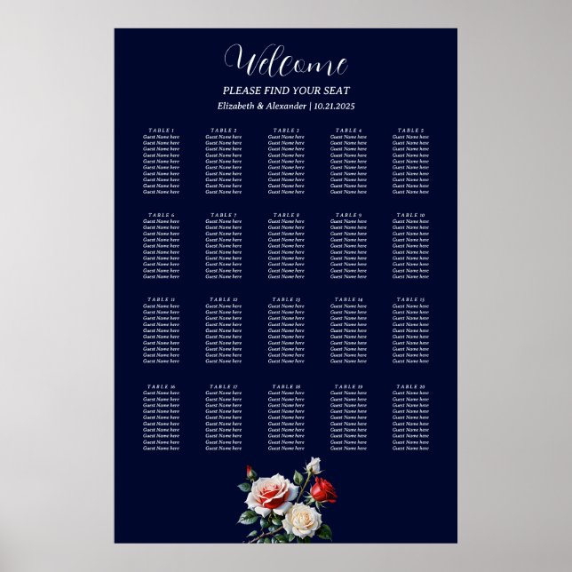 Hübsche, rosa rote Rosen Sitzkarte Poster (Vorne)