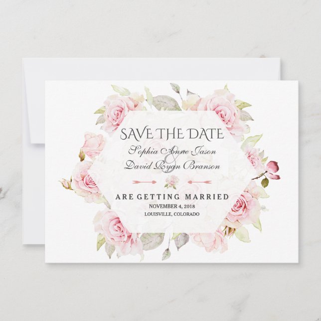 Hübsche rosa rötliche geometrische Hochzeit speich Save The Date (Vorderseite)