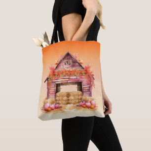 Hübsche rosa Scheune und Kürbisse Orange Halloween