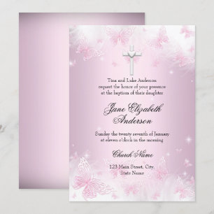 Hübsche Rosa Schmetterling und Kreuztaufe laden Einladung