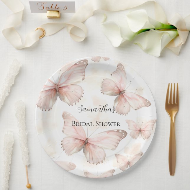 Hübsche rosa Schmetterlinge Brautparty Pappteller (Hochzeit)