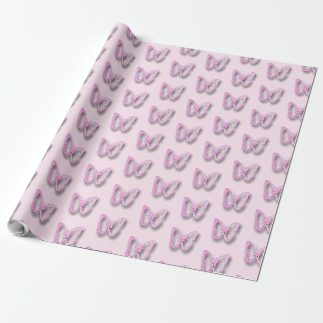 Hübsche Rosa Schmetterlinge Geschenkwrap Geschenkpapier (Ungerollt)