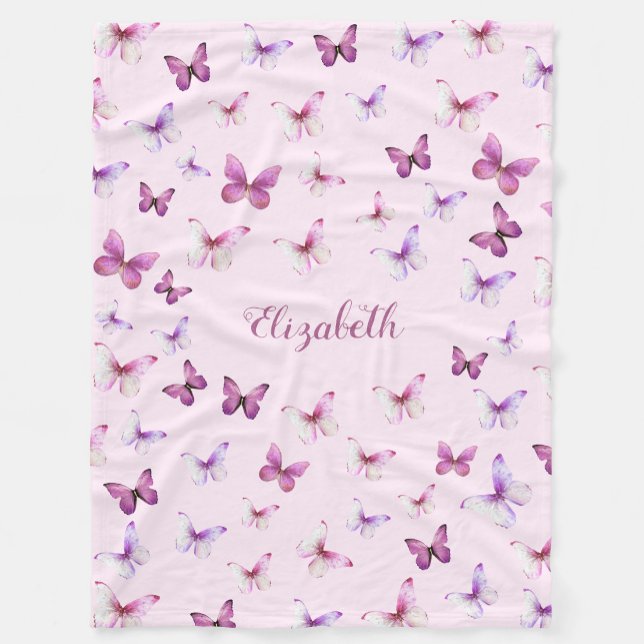 Hübsche Rosa Schmetterlinge Individuelle Name Girl Fleecedecke (Von Creator hochgeladen)