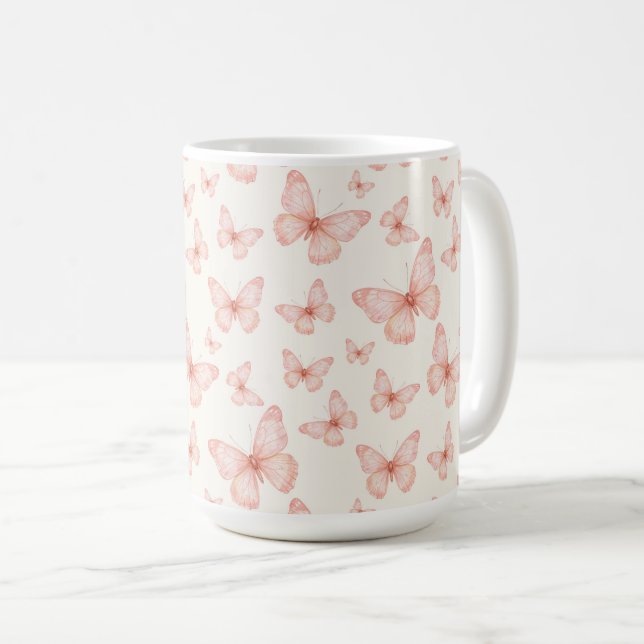 Hübsche rosa Schmetterlinge Kaffeetasse (VorderseiteRechts)