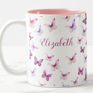 Hübsche rosa Schmetterlinge mit eigenem Namen Zweifarbige Tasse